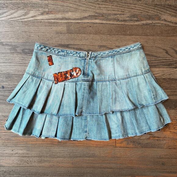 Vintage Y2K Miss Sixty Micro Mini Denim Skirt | Sequin Graphic | 28" - Picture 9 of 12